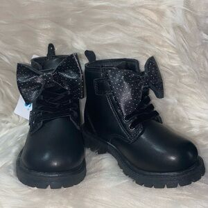 Black Bow And Rhinestone Biker Style Toddler Girl Boots